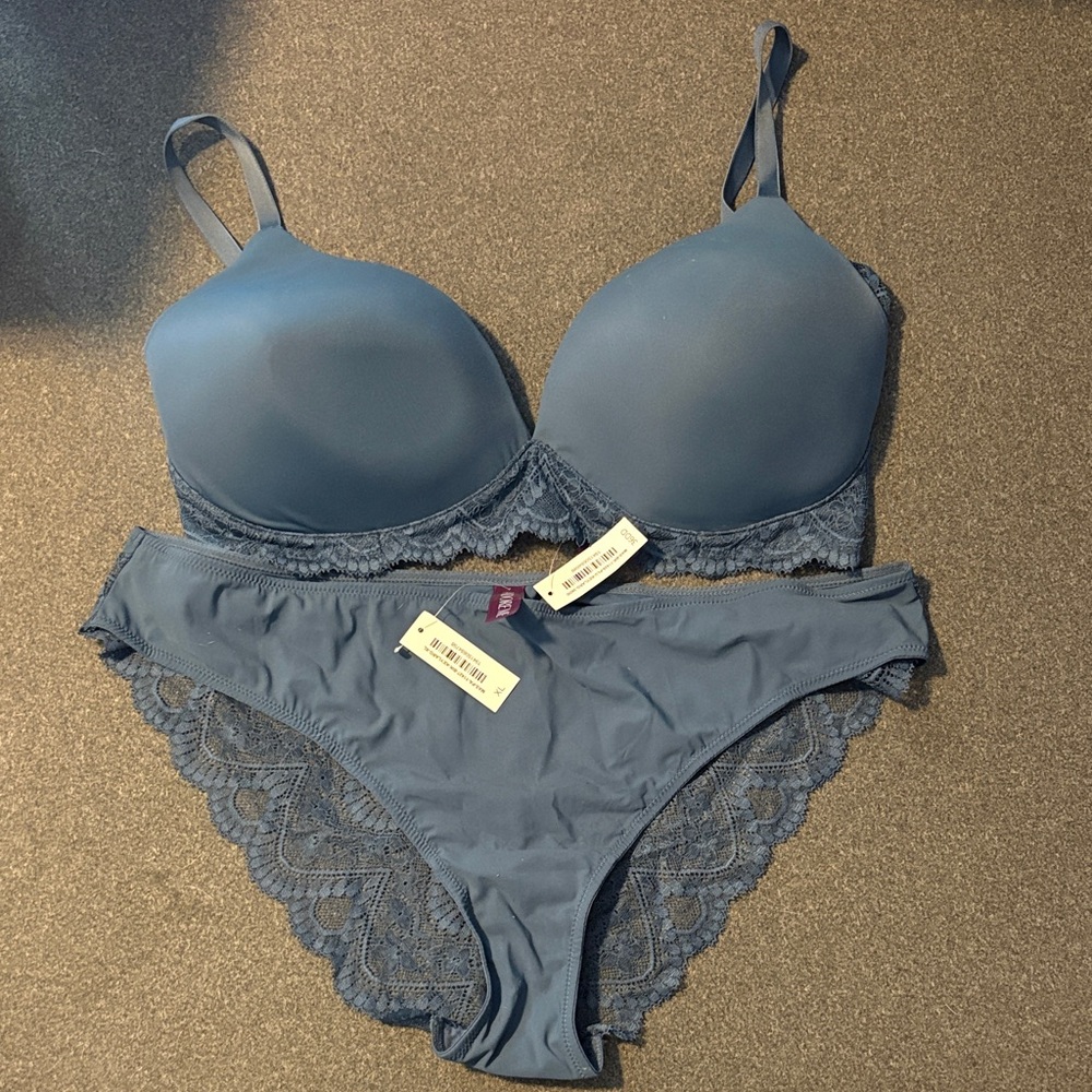Adore Me Blue Lace Bra and Panty Set